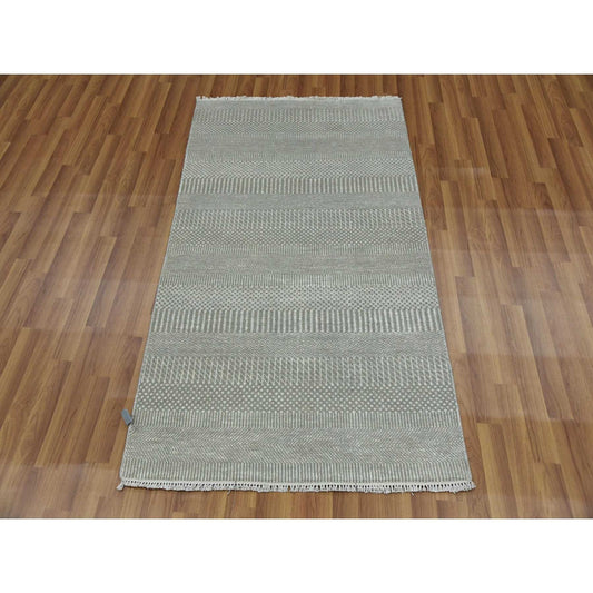 Modern and Contemporary Wool & Silk Hand Knotted Rug Grey No Border 3.0X5.3 -O079353