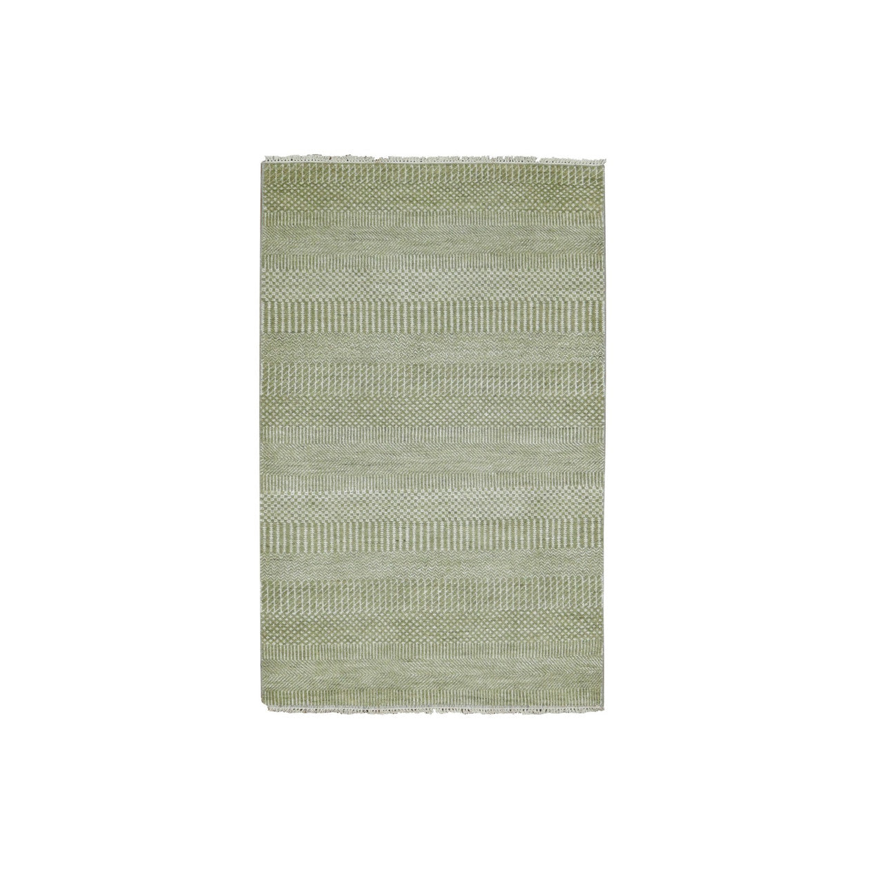 Modern and Contemporary Wool & Silk Hand Knotted Rug Green No Border 3.0X5.3 -O079354