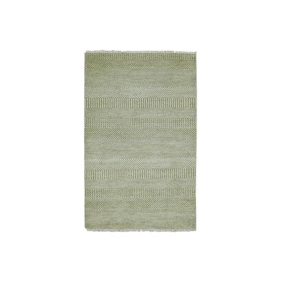 Modern and Contemporary Wool & Silk Hand Knotted Rug Green No Border 3.0X5.3 -O079354