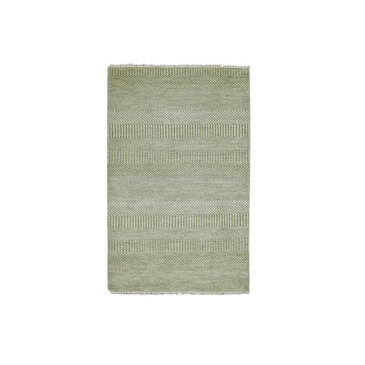 Modern and Contemporary Wool & Silk Hand Knotted Rug Green No Border 3.0X5.3 -O079354