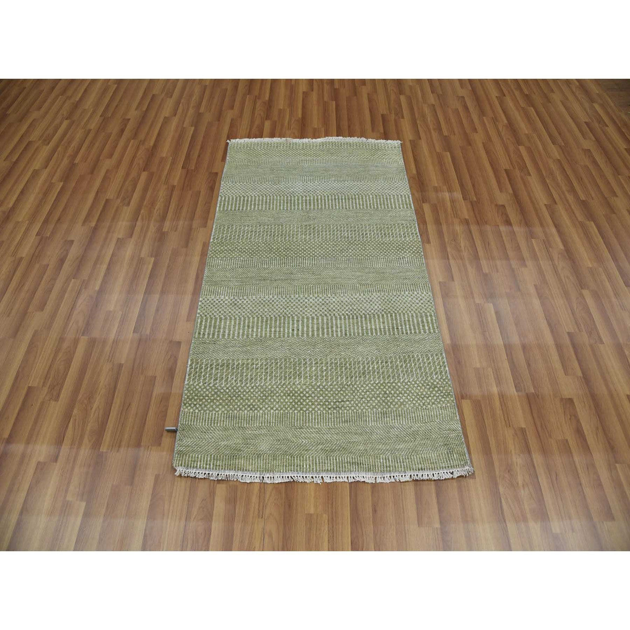 Modern and Contemporary Wool & Silk Hand Knotted Rug Green No Border 3.0X5.3 -O079354