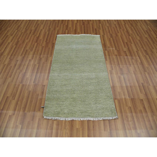 Modern and Contemporary Wool & Silk Hand Knotted Rug Green No Border 3.0X5.3 -O079354
