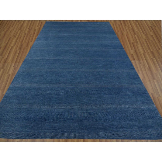 Modern and Contemporary Wool & Silk Hand Knotted Rug Blue No Border 12.0X18.0 -O079358
