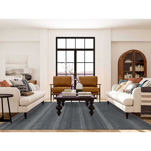 Modern and Contemporary Wool & Silk Hand Knotted Rug Blue No Border 8.1X10.1 -O079362