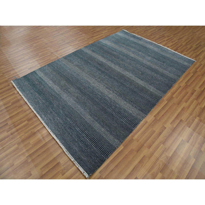 Modern and Contemporary Wool & Silk Hand Knotted Rug Blue No Border 6.0X9.0 -O079363