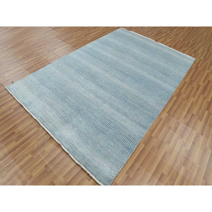 Modern and Contemporary Wool & Silk Hand Knotted Rug Blue No Border 6.0X9.3 -O079364