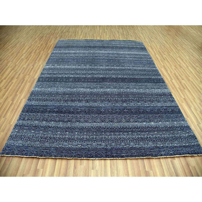 Modern and Contemporary Wool Hand Knotted Rug Blue No Border 8.0X10.2 -O079372