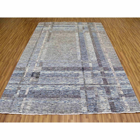 Modern and Contemporary Wool Hand Knotted Rug Beige No Border 8.0X10.2 -O079379