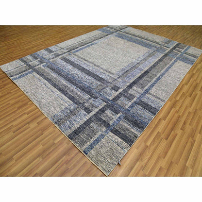 Modern and Contemporary Wool Hand Knotted Rug Grey No Border 9.0X12.1 -O079381