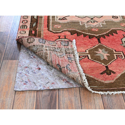 Overdyed & Vintage Wool Hand Knotted Rug Red 3.0x9.2 -O0793