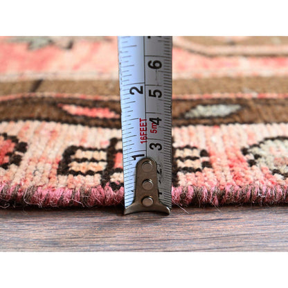 Overdyed & Vintage Wool Hand Knotted Rug Red 3.0x9.2 -O0793