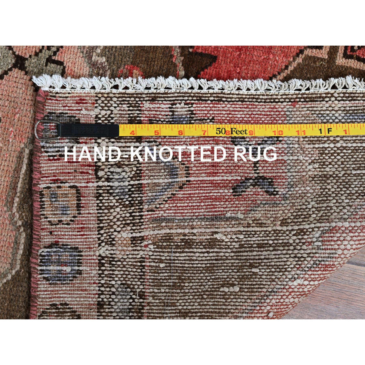 Overdyed & Vintage Wool Hand Knotted Rug Red 3.0x9.2 -O0793