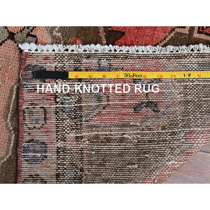 Overdyed & Vintage Wool Hand Knotted Rug Red 3.0x9.2 -O0793