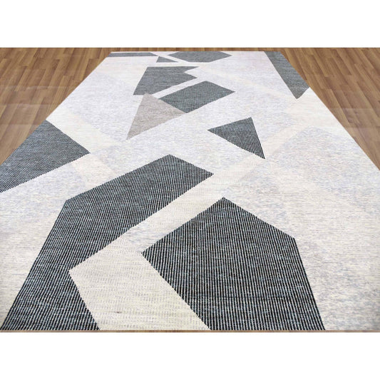 Modern and Contemporary Wool Hand Knotted Rug Grey No Border 12.1X18.0 -O079401