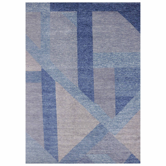 Modern and Contemporary Wool Hand Knotted Rug Blue No Border 12.0X15.5 -O079404