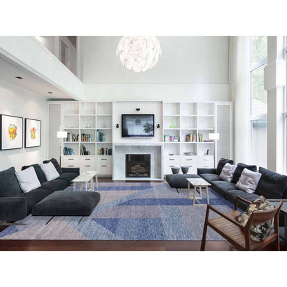 Modern and Contemporary Wool Hand Knotted Rug Blue No Border 12.0X15.5 -O079404