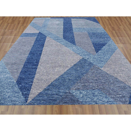 Modern and Contemporary Wool Hand Knotted Rug Blue No Border 12.0X15.5 -O079404