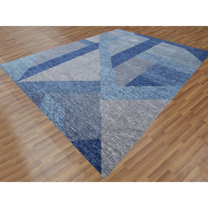 Modern and Contemporary Wool Hand Knotted Rug Blue No Border 12.0X15.5 -O079404