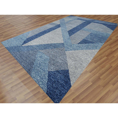Modern and Contemporary Wool Hand Knotted Rug Blue No Border 12.2X18.3 -O079405