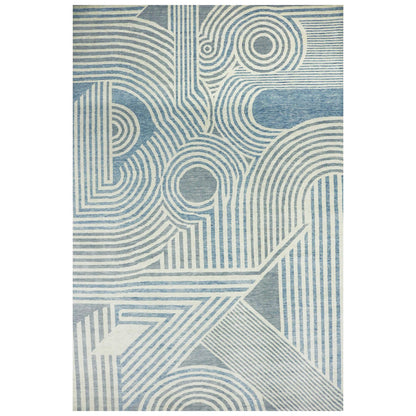 Modern and Contemporary Wool Hand Knotted Rug Blue No Border 12.2X18.4 -O079409