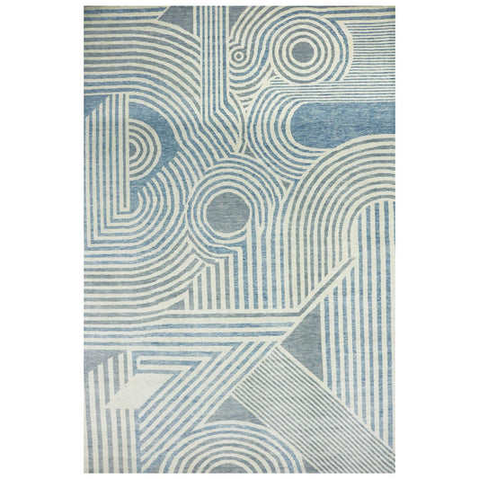 Modern and Contemporary Wool Hand Knotted Rug Blue No Border 12.2X18.4 -O079409