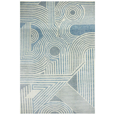 Modern and Contemporary Wool Hand Knotted Rug Blue No Border 12.2X18.4 -O079409