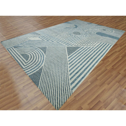 Modern and Contemporary Wool Hand Knotted Rug Blue No Border 12.2X18.4 -O079409