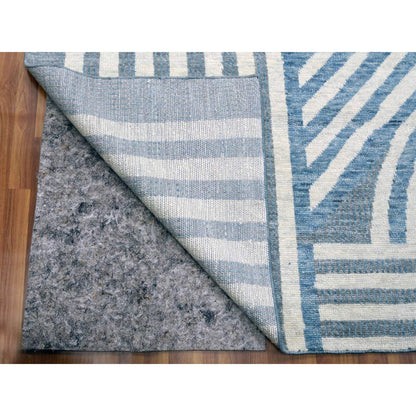 Modern and Contemporary Wool Hand Knotted Rug Blue No Border 12.2X18.4 -O079409