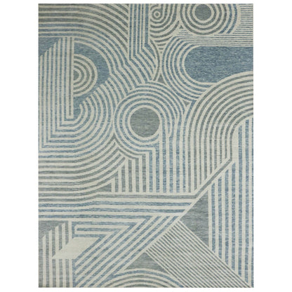 Modern and Contemporary Wool Hand Knotted Rug Blue No Border 12.2X15.2 -O079410