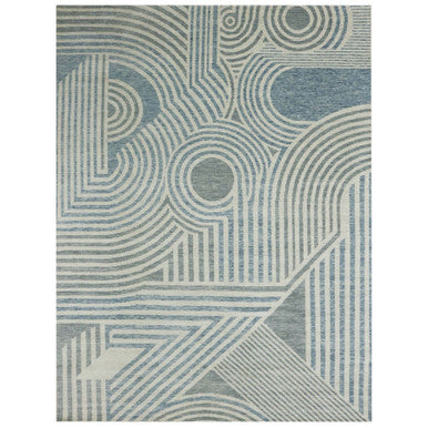 Modern and Contemporary Wool Hand Knotted Rug Blue No Border 12.2X15.2 -O079410