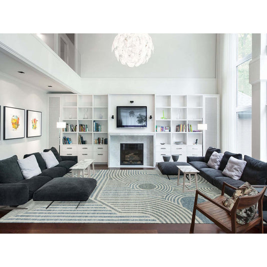 Modern and Contemporary Wool Hand Knotted Rug Blue No Border 12.2X15.2 -O079410