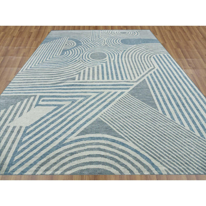 Modern and Contemporary Wool Hand Knotted Rug Blue No Border 12.2X15.2 -O079410