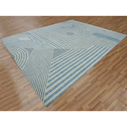Modern and Contemporary Wool Hand Knotted Rug Blue No Border 12.2X15.2 -O079410