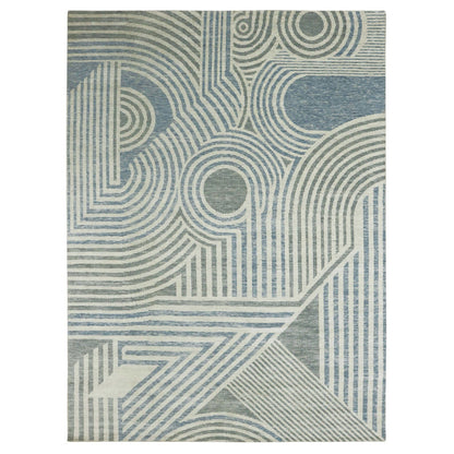 Modern and Contemporary Wool Hand Knotted Rug Blue No Border 9.1X12.1 -O079411