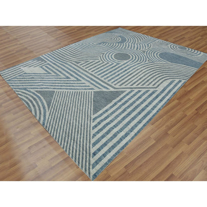 Modern and Contemporary Wool Hand Knotted Rug Blue No Border 9.1X12.1 -O079411