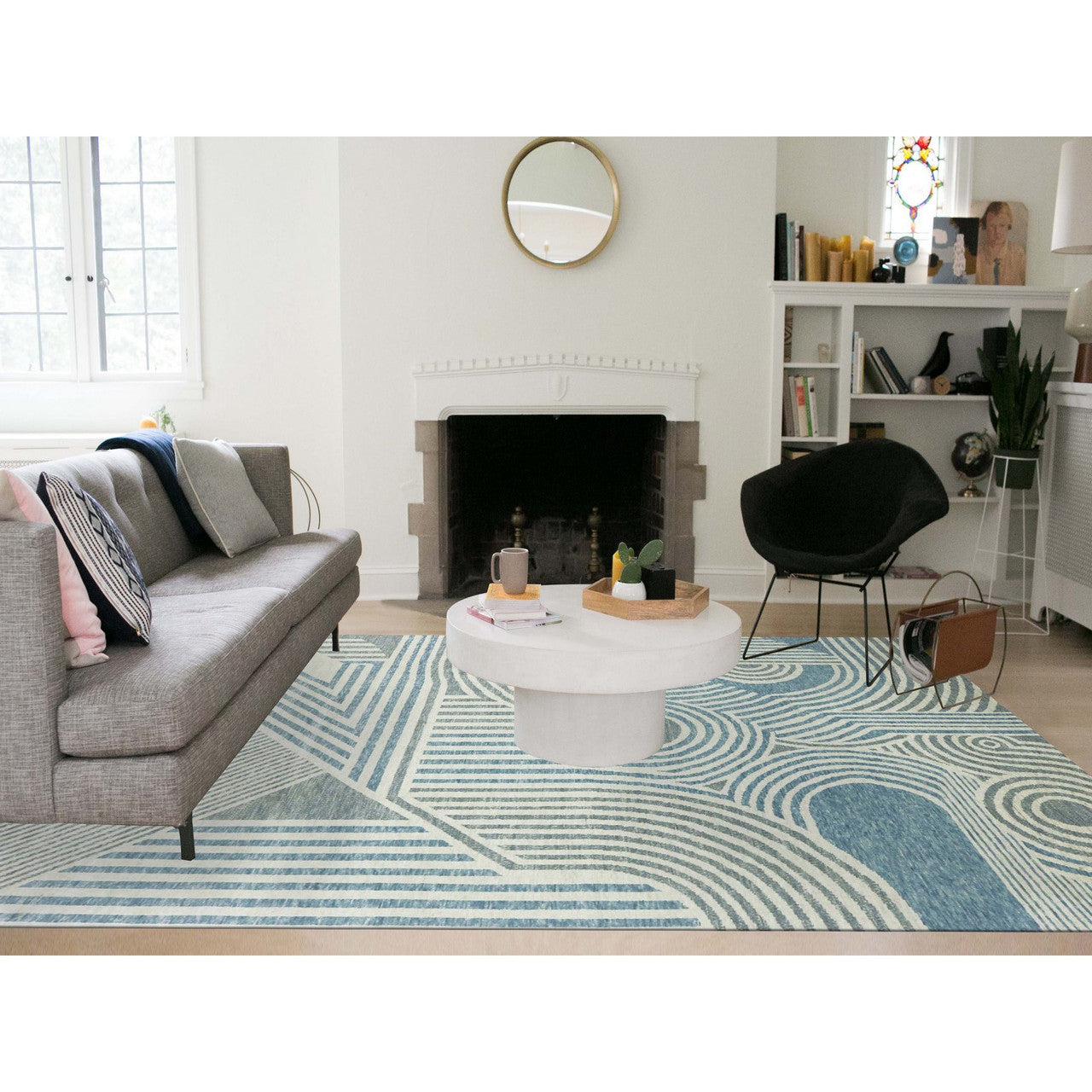 Modern and Contemporary Wool Hand Knotted Rug Blue No Border 10.1X14.0 -O079412
