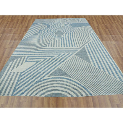 Modern and Contemporary Wool Hand Knotted Rug Blue No Border 10.1X14.0 -O079412