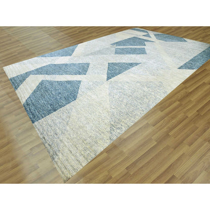 Modern and Contemporary Wool Hand Knotted Rug Blue No Border 12.1X18.4 -O079420