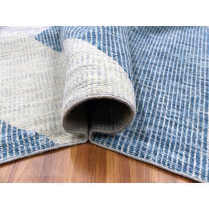 Modern and Contemporary Wool Hand Knotted Rug Blue No Border 12.1X18.4 -O079420