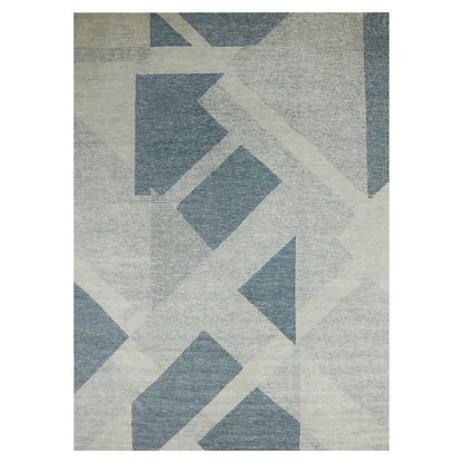 Modern and Contemporary Wool Hand Knotted Rug Blue No Border 10.2X14.2 -O079422