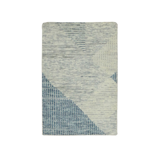 Modern and Contemporary Wool Hand Knotted Rug Blue No Border 2.0X3.0 -O079424