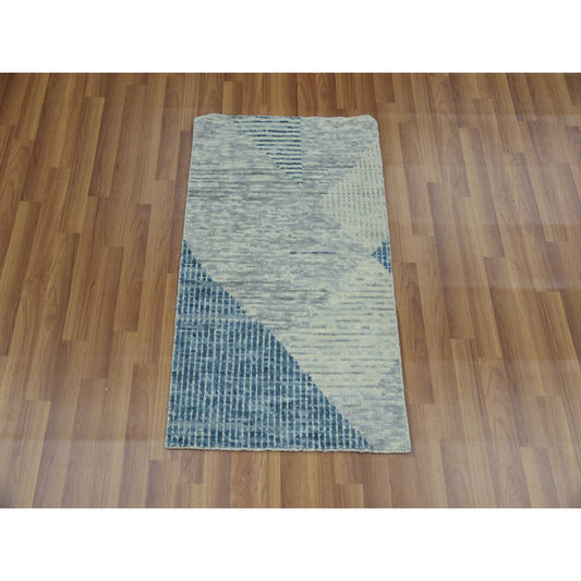 Modern and Contemporary Wool Hand Knotted Rug Blue No Border 2.0X3.0 -O079424