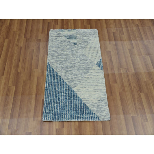 Modern and Contemporary Wool Hand Knotted Rug Blue No Border 2.0X3.0 -O079425