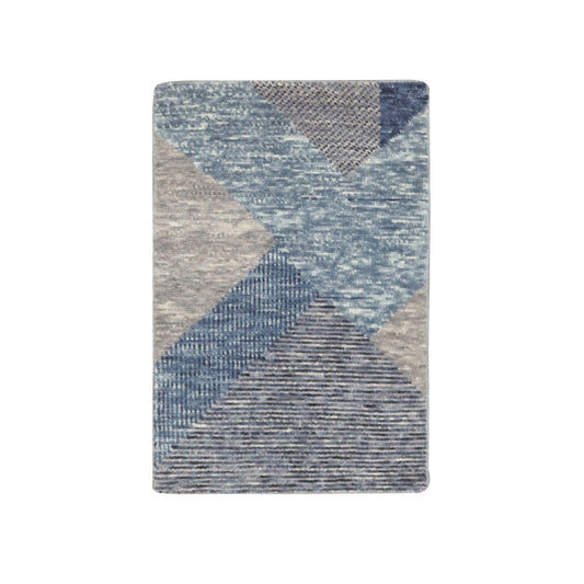 Modern and Contemporary Wool Hand Knotted Rug Blue No Border 2.0X3.0 -O079426