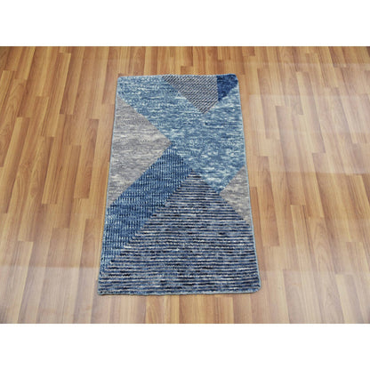Modern and Contemporary Wool Hand Knotted Rug Blue No Border 2.0X3.0 -O079426