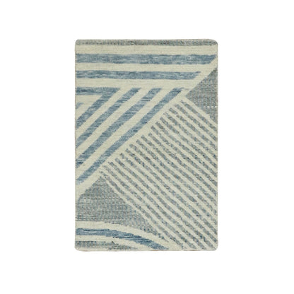 Modern and Contemporary Wool Hand Knotted Rug Blue No Border 2.0X3.0 -O079432
