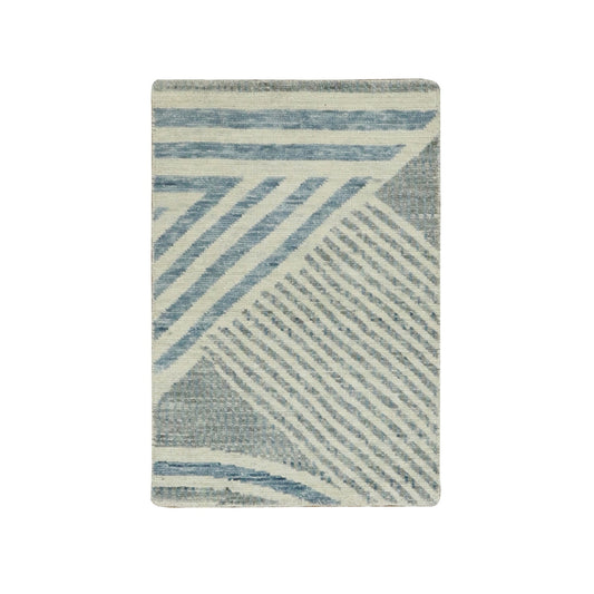 Modern and Contemporary Wool Hand Knotted Rug Blue No Border 2.0X3.0 -O079432
