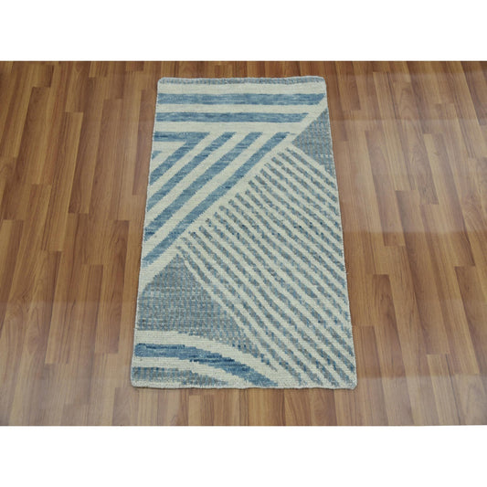 Modern and Contemporary Wool Hand Knotted Rug Blue No Border 2.0X3.0 -O079432