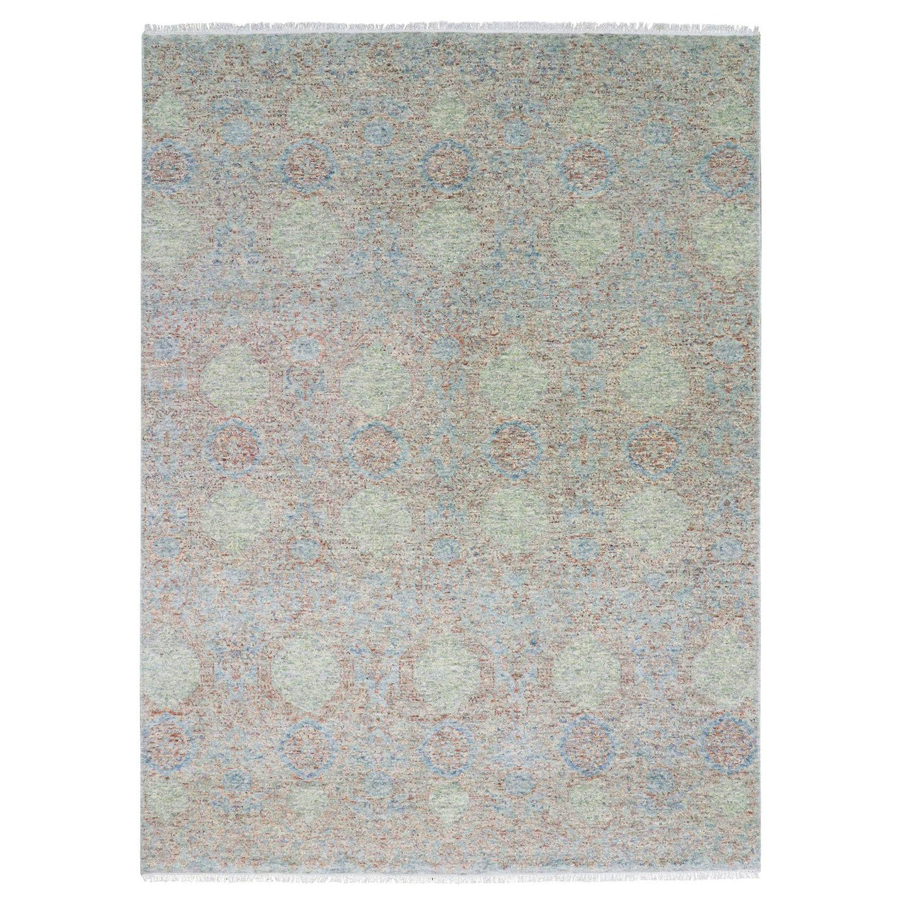 Modern and Contemporary Wool Hand Knotted Rug Green No Border 9.2X12.0 -O079434