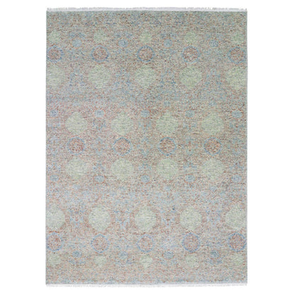 Modern and Contemporary Wool Hand Knotted Rug Green No Border 9.2X12.0 -O079434